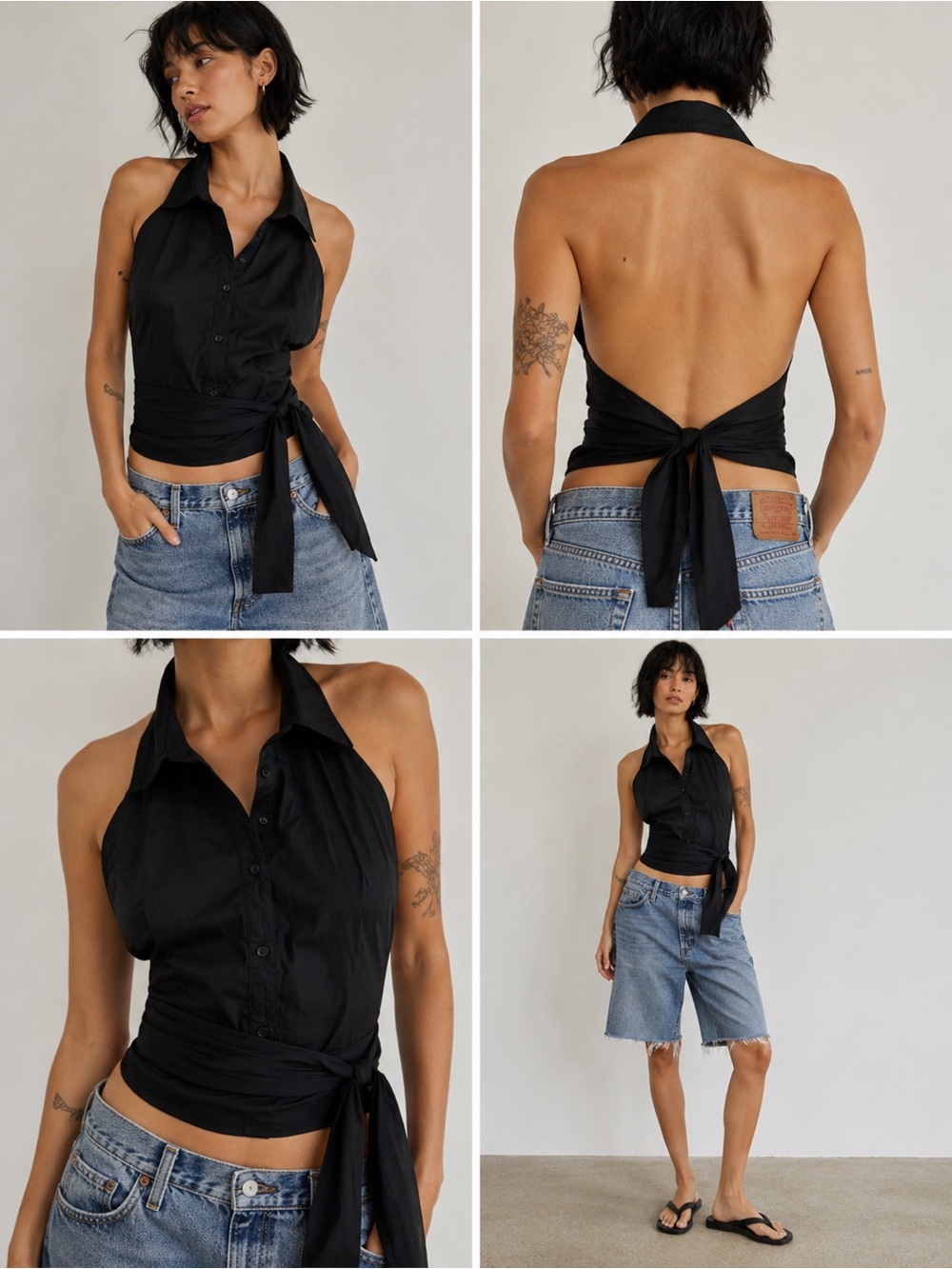 Sunday in Brooklyn Black Open Back Halter Tie Waist Top XL - Picture 2 of 8
